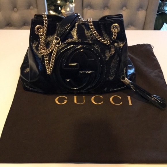 Gucci Handbags - Gucci Soho Black Patent Leather Shoulder Bag